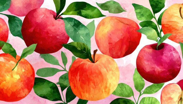 Watercolor apples on a pastel background