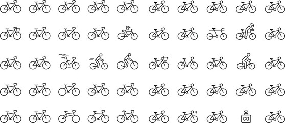 bike bicycle icon thin line Set, vector illustration