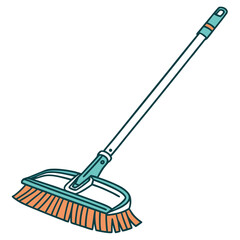 Illustration of a push broom with a long handle isolated on white background