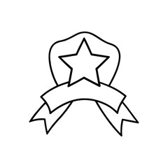 Award Badge Ribbon Prize Medal Line Art Illustration, Minimalist Award Medal and Ribbon Outline Drawing
