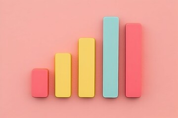 A minimalist arrangement of colorful ascending bars in soft hues symbolizes growth and positive development.