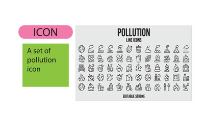 A set of pollution related line art icon