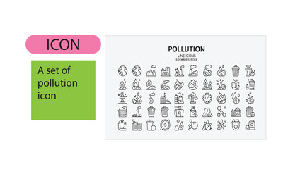 A set of pollution related line art icon