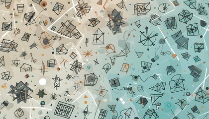 Scattered geometric line shapes form a playful abstract background with modern vector doodle pattern elements.