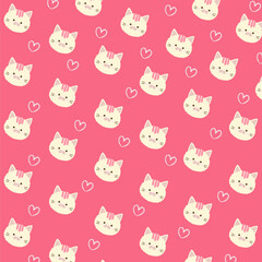 Charming cat pattern showcases cute kawaii kittens with heart on a pink background. vector illustration.