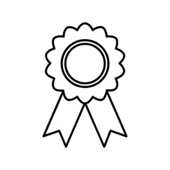 Award Badge Ribbon Prize Medal Line Art Illustration, Minimalist Award Medal and Ribbon Outline Drawing