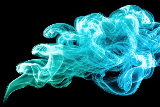 Abstract swirling turquoise smoke on black background