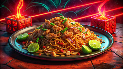 Spaghetti with vegetable design, food photography, illustration