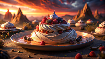 heavy cream with strawberry design, dessert photography, illustration