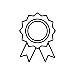 Award Badge Ribbon Prize Medal Line Art Illustration, Minimalist Award Medal and Ribbon Outline Drawing