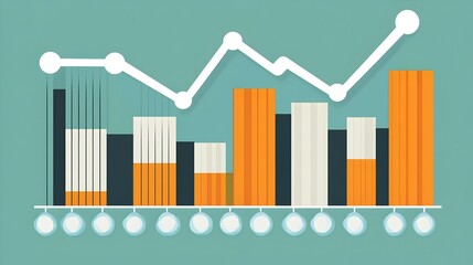 Colorful bar chart and ascending line graph illustrate statistical data and positive market trends.