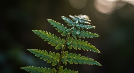 Dew-Kissed Fern: Lush Green Fronds in Soft Sunlight