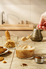 affogato coffee with ice cream and cookies