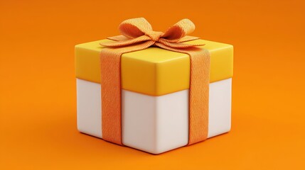 Obraz premium Colorful gift box with orange ribbon against a vibrant orange background.