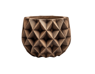 Modern Geometric Bamboo Planter with Diamond Faceted Pattern Design white transparent background