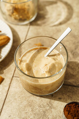 affogato coffee with ice cream and cookies