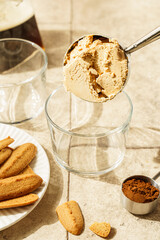affogato coffee with ice cream and cookies