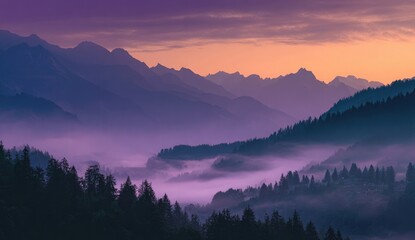 Obraz premium Misty mountain range at dawn