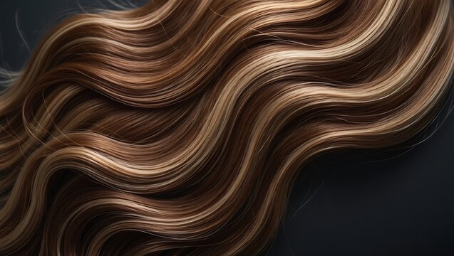 Beautifully wavy brunette hair with caramel highlights and subtle blonde streaks