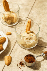affogato coffee with ice cream and cookies