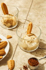 affogato coffee with ice cream and cookies