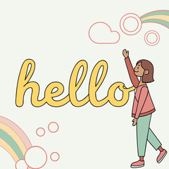 detailed professional high quality Cartoon Woman Greeting Hello