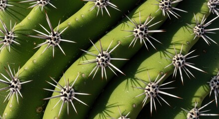 Luminous Green Cactus Spines: A Detailed Macro Photograph