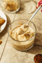 affogato coffee with ice cream and cookies