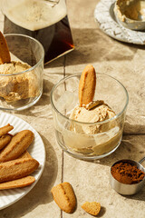 affogato coffee with ice cream and cookies