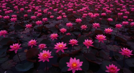Vibrant Pink Water Lilies: Serene Aquatic Bloom Field