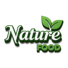 Nature Food Logo 3D Vector Illustration Organic and Natural Product Emblem with Green Leaves