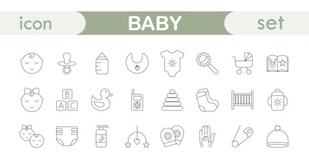 Linear set of icons baby, child.