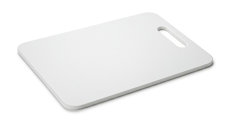 White Plastic Cutting Board with Handle Isolated on White Background.