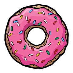 Bright Pink Frosted Donut with Colorful Sprinkles in Fun Cartoon Style