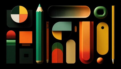 Abstract shapes, geometric design, stationery-like objects