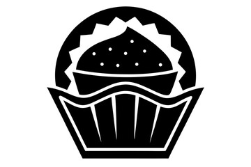 Vector art of silhouette of a cupcake on a plate