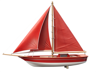 A red sailboat with white sails is isolated against isolated on white background PNG.AI Generated.