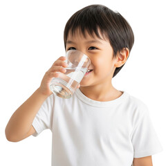 happy asian boy drinking a glass of water on Isolated transparent background png. generated with AI © Shilpi