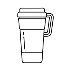 Outline drawing of travel mug for hot drinks coffee tea reusable container with handle vector art