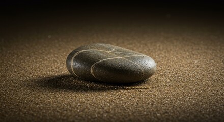 Serene Grey River Stone on Golden Sand: Tranquil Nature Photography