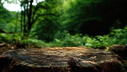 Obraz premium Forest stump in lush green woods