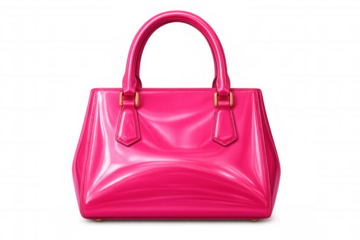 Shiny pink women's handbag with gold details, isolated on a transparent background, perfect for fashion and retail projects