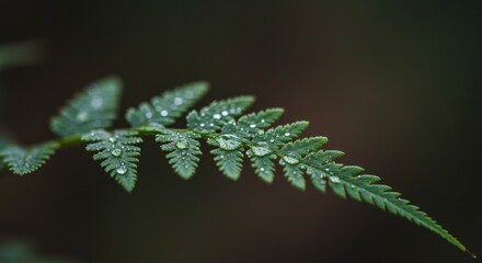 Emerald Fern Frond with Dew Drops: Nature Photography