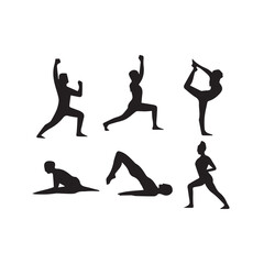 Women Yoga Silhouette Set, Yoga Poses Silhouette Collection, Female Yoga Silhouettes