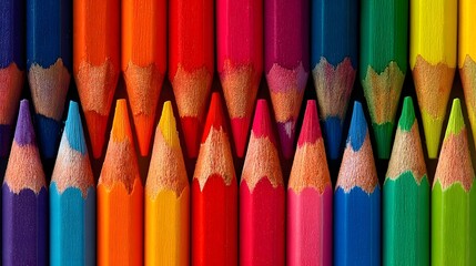 Fototapeta premium Colorful pencils arranged in a vibrant spectrum.