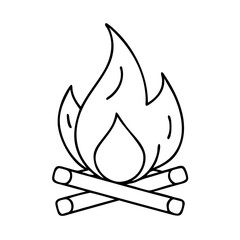 Campfire drawing bonfire outline fire flame wood logs camping trip adventure graphic design vector art