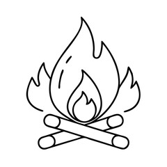 Campfire outline drawing vector illustration for camping bonfire and outdoor adventure designs