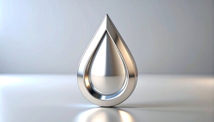 Polished silver teardrop shape, reflective surface, minimalist design