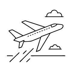 Airplane taking off flight travel journey aviation transportation line art vector illustration design