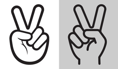 Two Hands Making a Peace Sign Gesture Conveying a Positive Message of Victory, Optimism, or Solidarity with a Clear Line Art Style